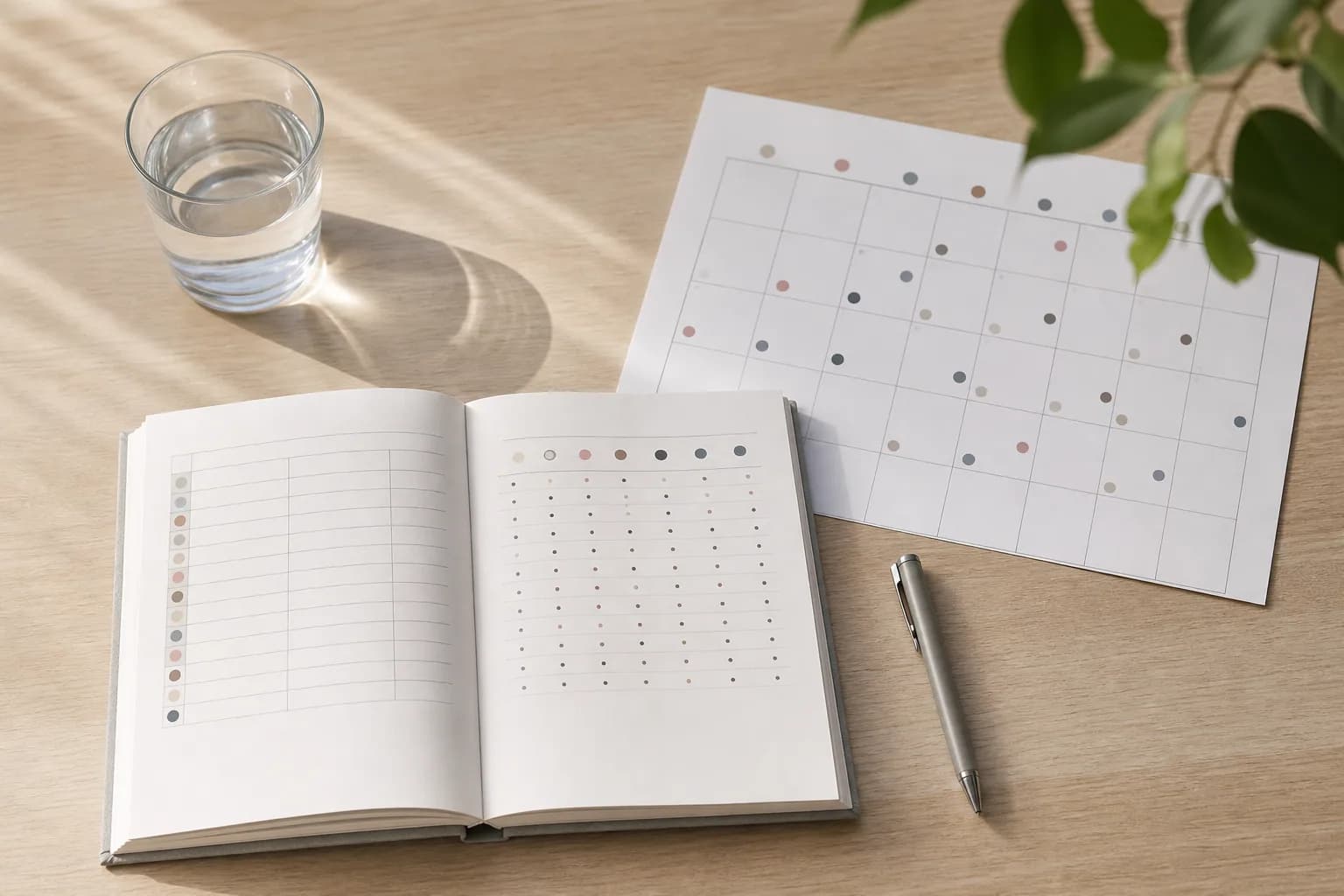 Hodepinedagbok og kalender som viser mange registrerte hodepinedager