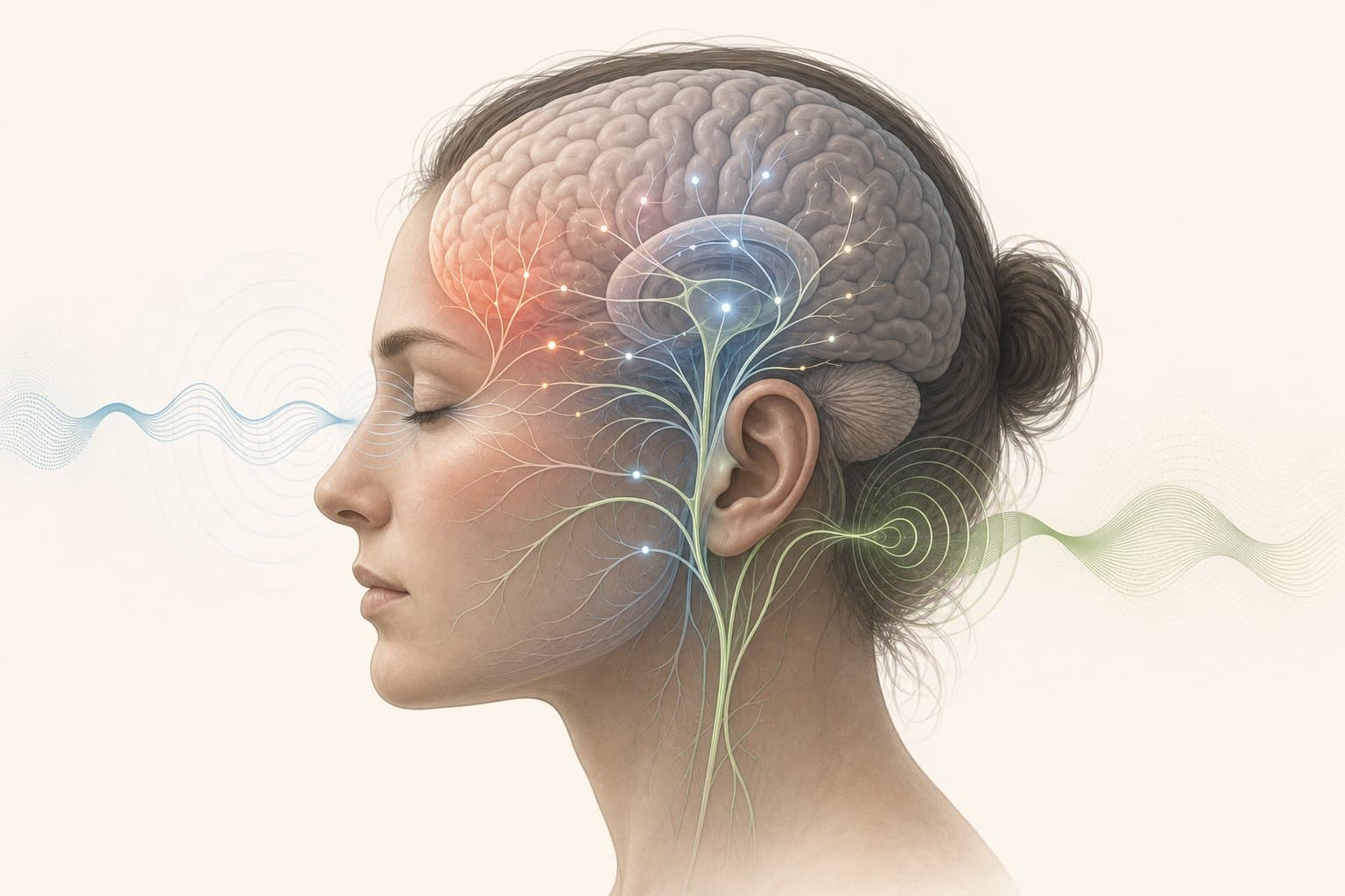 Illustrasjon av hjernens nerve- og sansesystem ved migrene