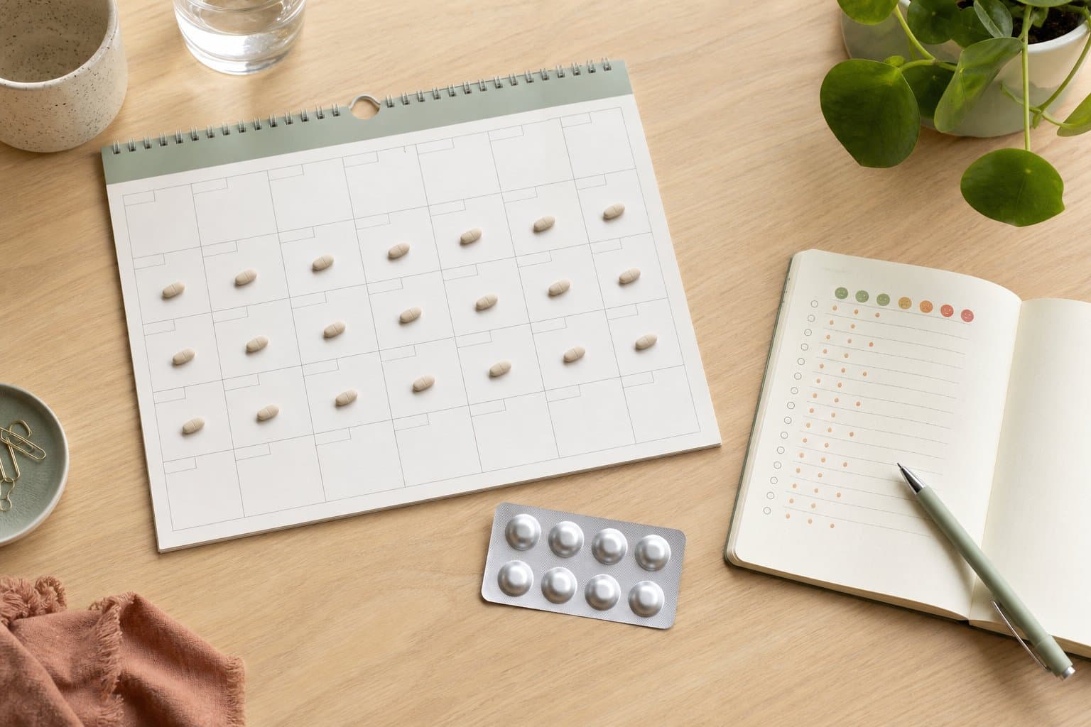 Kalender som markerer hodepinedager og dager med smertestillende